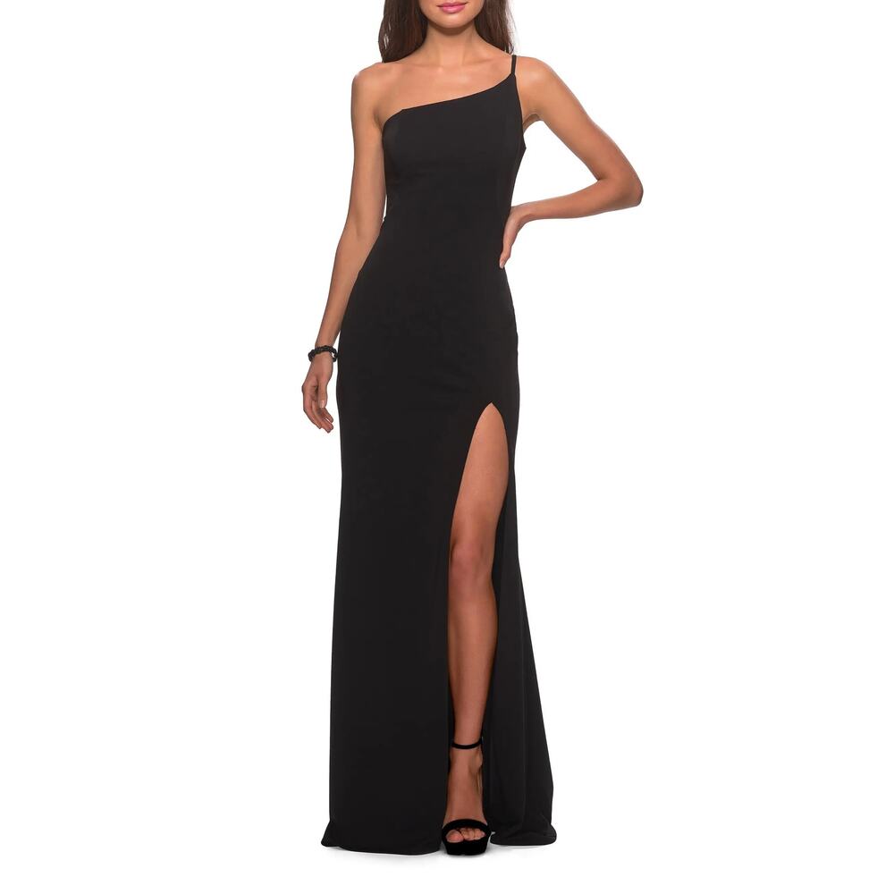 La Femme 28176 Black One-Shoulder Jersey Evening Gown Size 12